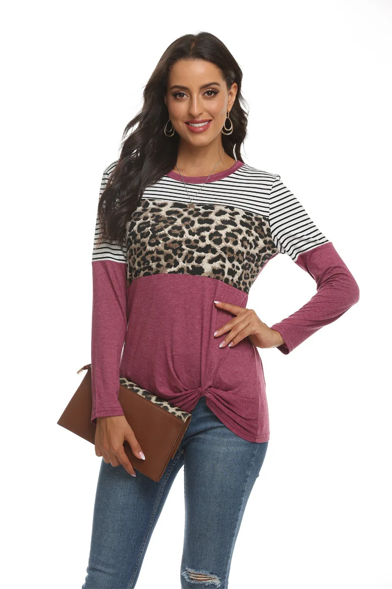 

2020 women's wear new popular autumn and winter long sleeve T-shirt blouse base Leopard print O-Neck light mature woman tops