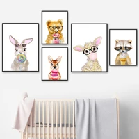 bunny deer bear sheep raccoon candy ice cream wall art canvas painting nordic posters and prints wall pictures kids room decor