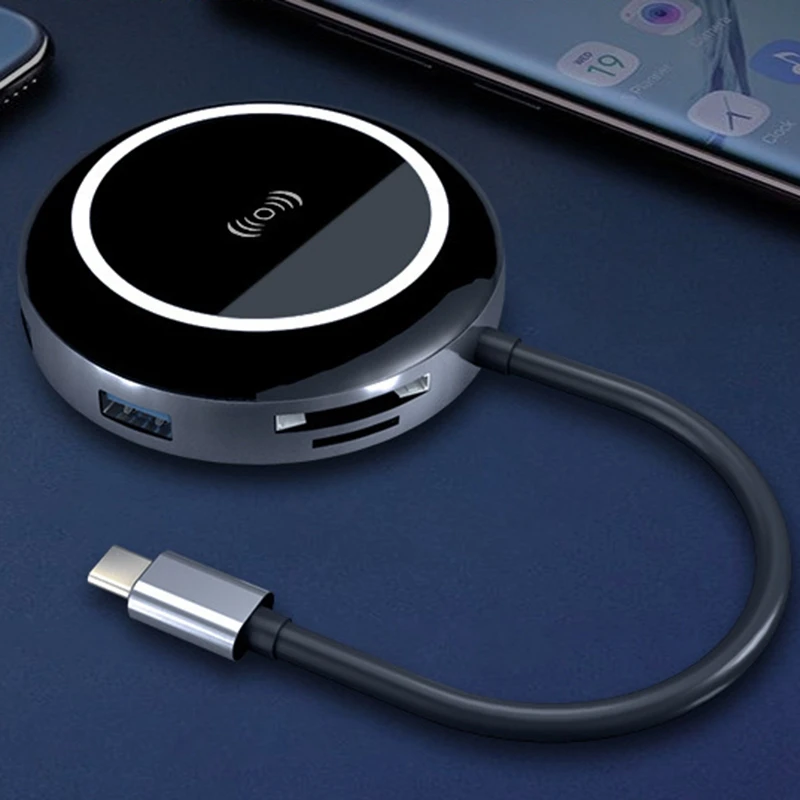 9 в 1 Qi Беспроводное зарядное устройство концентратор USB C 3 Type к 0 HDMI RJ45 кардридер PD