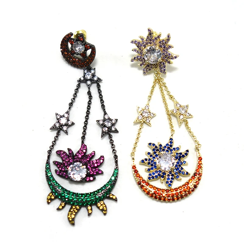 

Trendy Luxury Chain moon stars Dangle Earrings For Women Wedding Bridal Earrings boucle d'oreille femme 2021