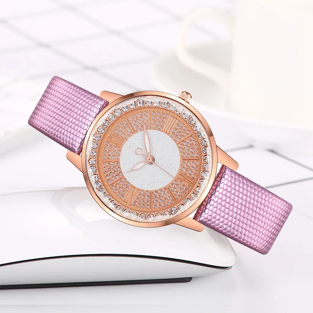 Модные женские wacthes классический кристалл дизайн кожаный ремень наручные