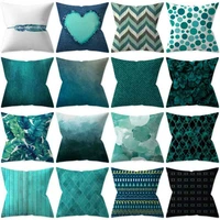 geometric teal blue polyester throw pillowcase living room sofa waist cushion cover 45x45cm soft home couch bedroom decorative