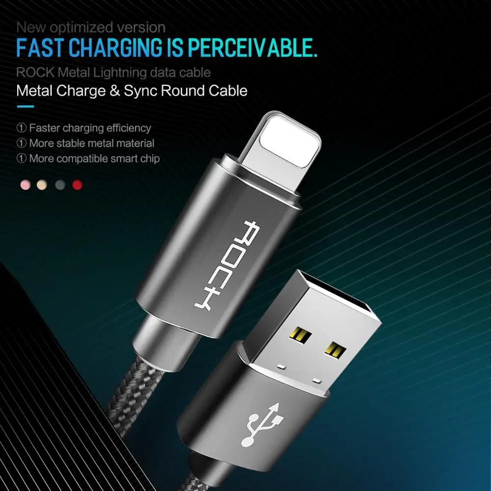 ROCK Metal USB for iPhone XS Max XR X 8 7 6 6s Plus Fast For iPad Holder 2 in 1 Nylon Braided Data Charging Cable | Мобильные
