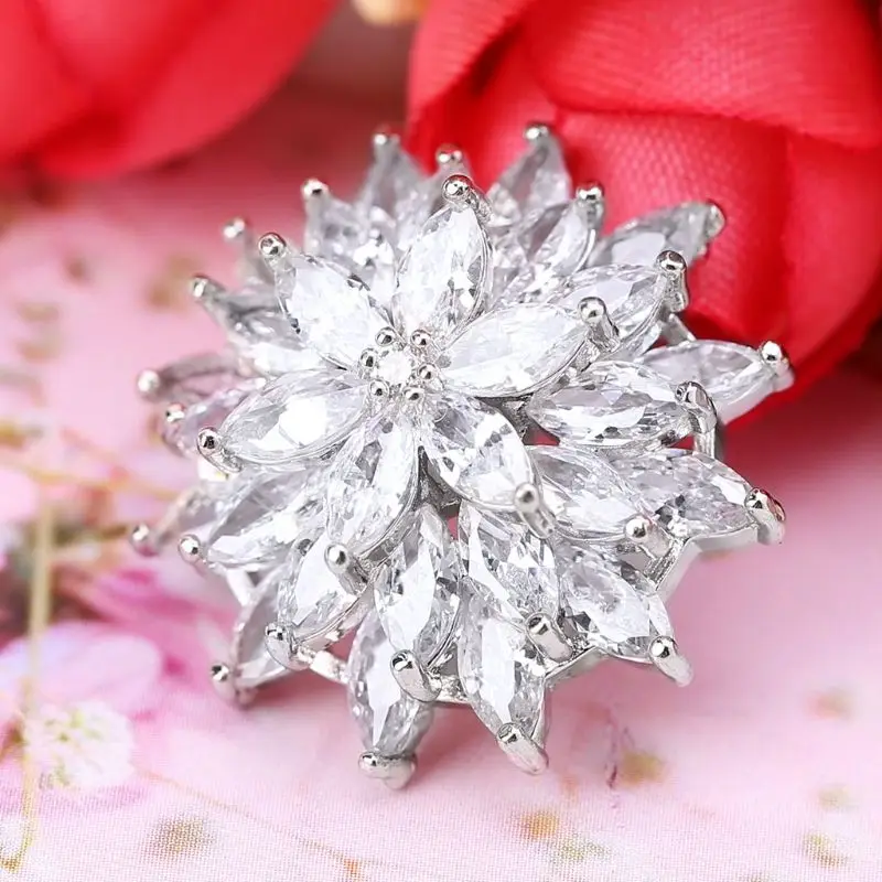 

1Pc 1Pc 24mm Glitter Zircon 3 Layer Flower Shape Decorative Buttons With Metal Loop Shank Hole Sewing Clip Buckle DIY Crafts