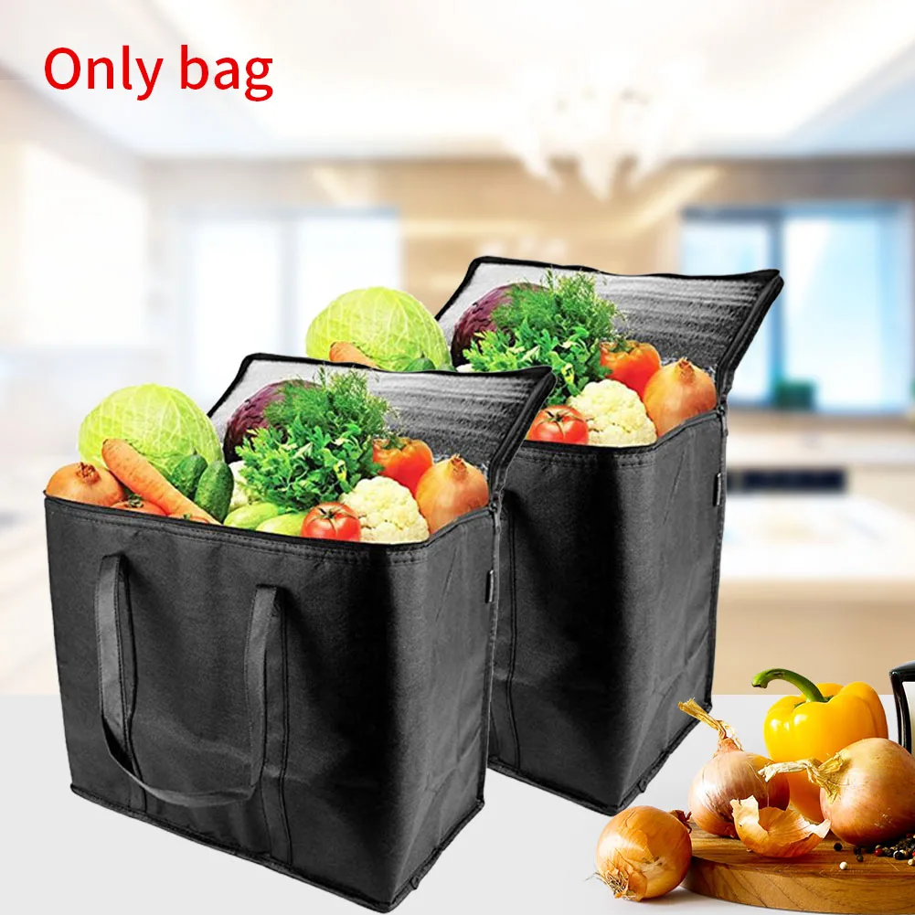 

2pcs Large Capacity Free Standing Durable Portable Washable Storage Insulated Grocery Bags Foldable Reusable Reinforced Bottom