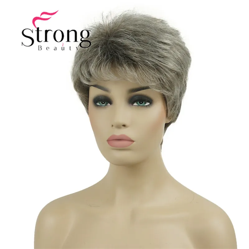 StrongBeauty короткие синтетические волосы парик блонд с серебристыми полными