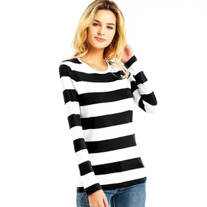 Женская футболка в полоску, с круглым вырезом и длинным рукавом