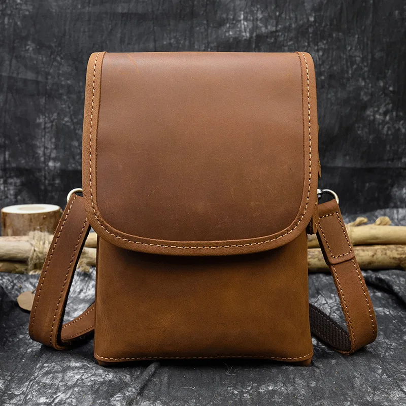 

Luufan Genuine Leather Men's Waist Pack Waist Bags Retro Fashion Style Leather Belt Bag New Design Phone Bags High-Quality 1004