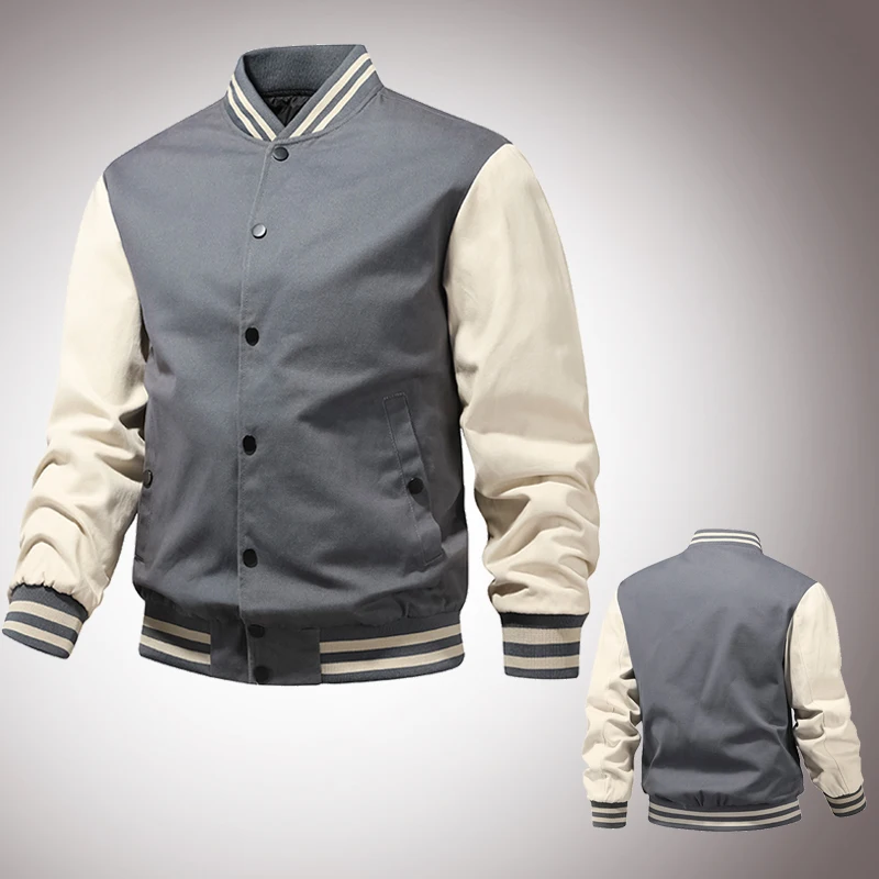 

Высококачественная бейсбольная форма из 100% хлопка, мужская куртка-бомбер на все сезоны, Повседневная Свободная универсальная бейсбольная ...