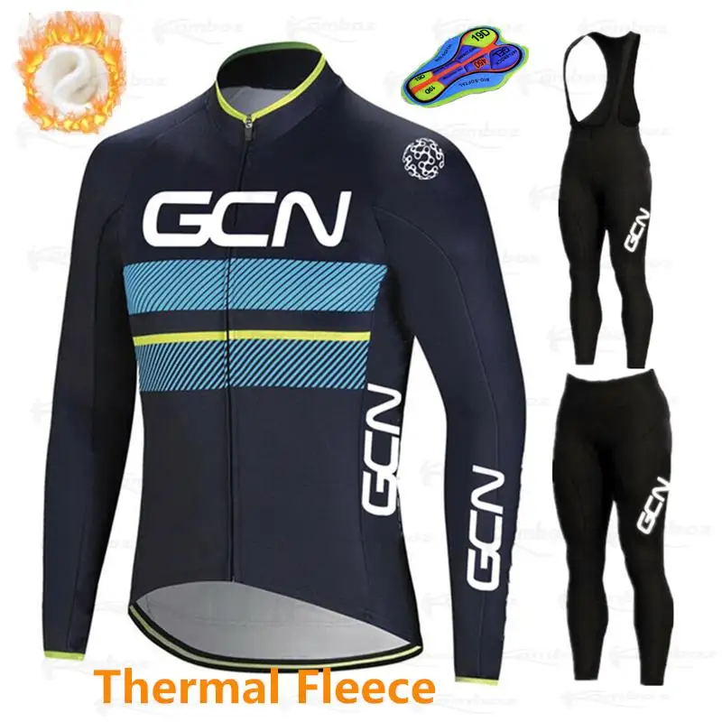 

New 2021 GCN Winter Thermal Fleece Set Men Long Cycling Clothes Sport Riding Bike Triathlon team MTB Clothing Bib Pants Warm Set