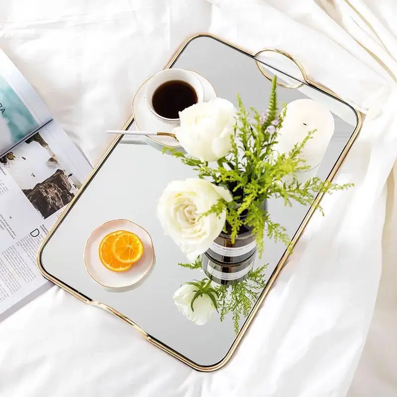 

Nordic Simple Metal Mirror Tray Crafts Jewelry Cosmetics Display Tray Golden Mirror Tray Dressing Table Desktop Home Decoration