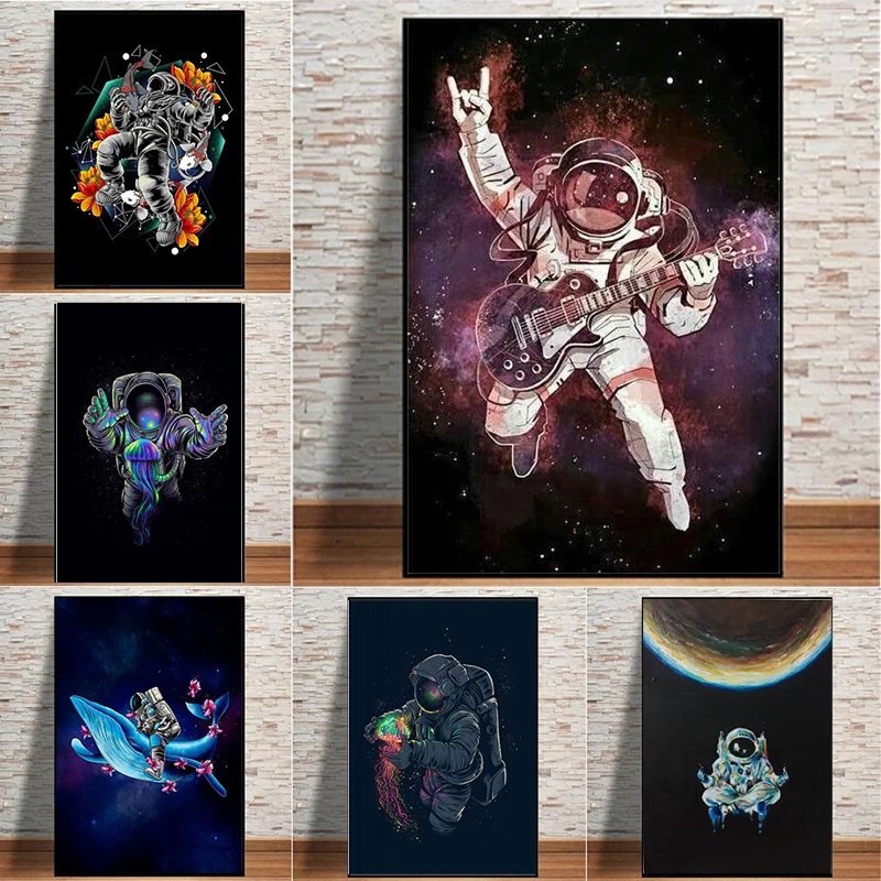 

Custom Space Traveler Astronaut Canvas Painting Wall Art For Living Room Spaceman Astronauta Pictures Print on Canvas Home Decor