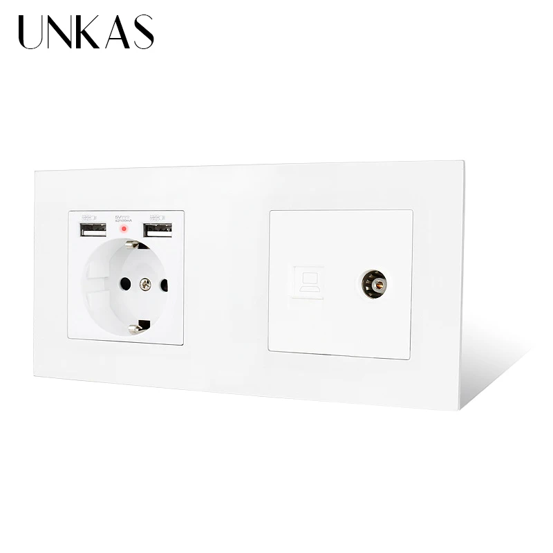 UNKAS пластиковая панель стандарта ЕС электрическая розетка с двойным USB +
