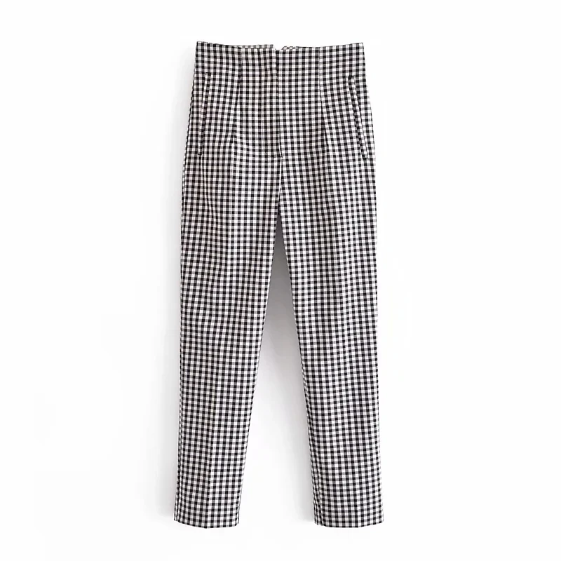 Брюки женские клетчатые с завышенной талией летние | Женская одежда