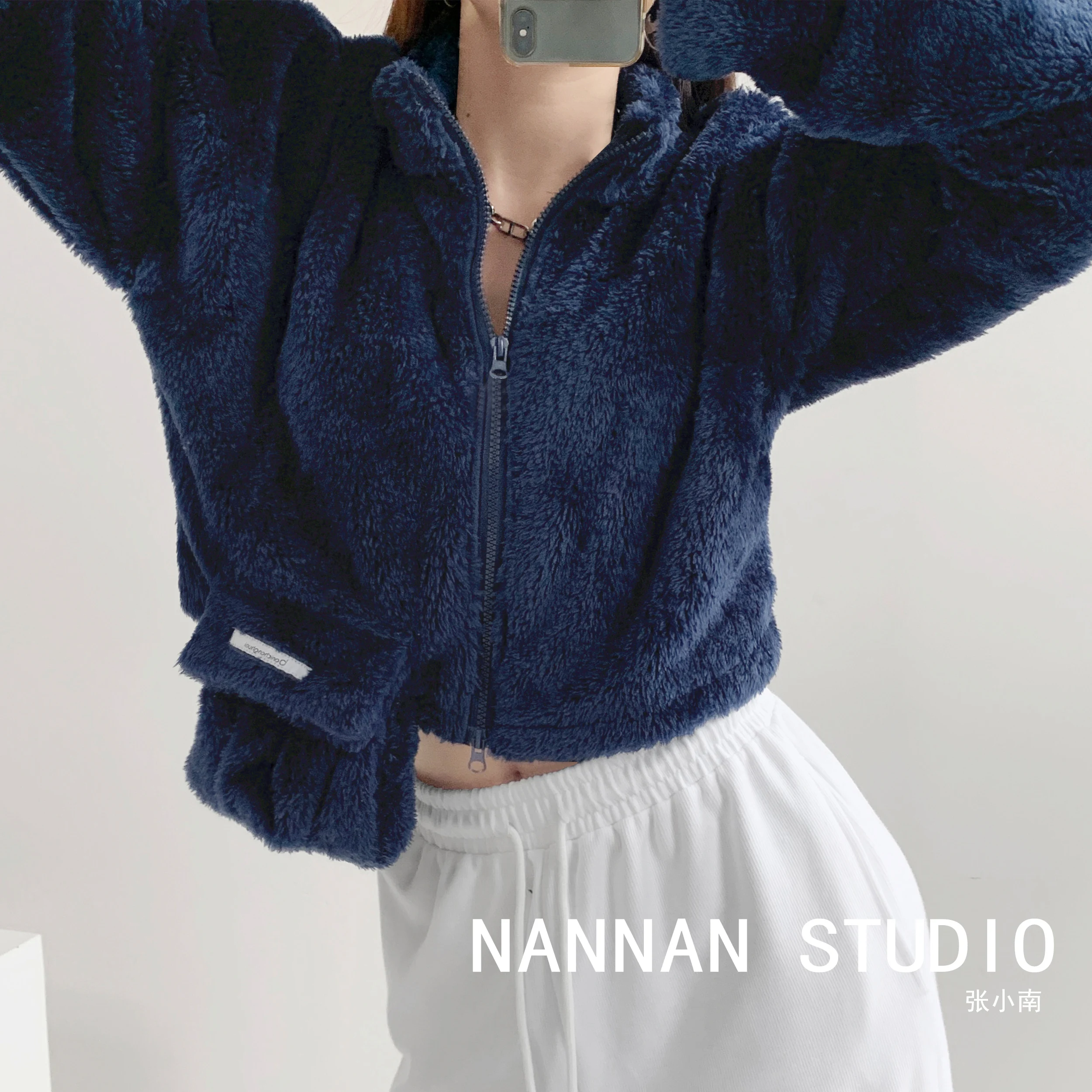 

European and American style hot girl street wool lamb coat women's spring and autumn personality bear pocket short loose