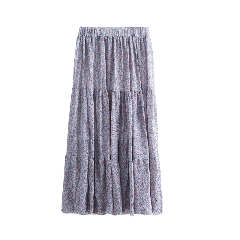 

Women' Floral Layered Ruffles Tie up High Waist Short Pleated Skirt A220