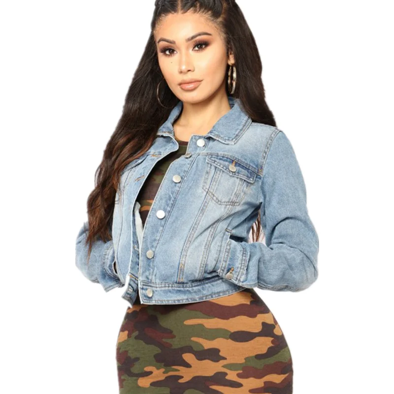 

Женская джинсовая куртка на пуговицах, Повседневная однотонная Короткая синяя джинсовая куртка на пуговицах с длинным рукавом, в винтажном...