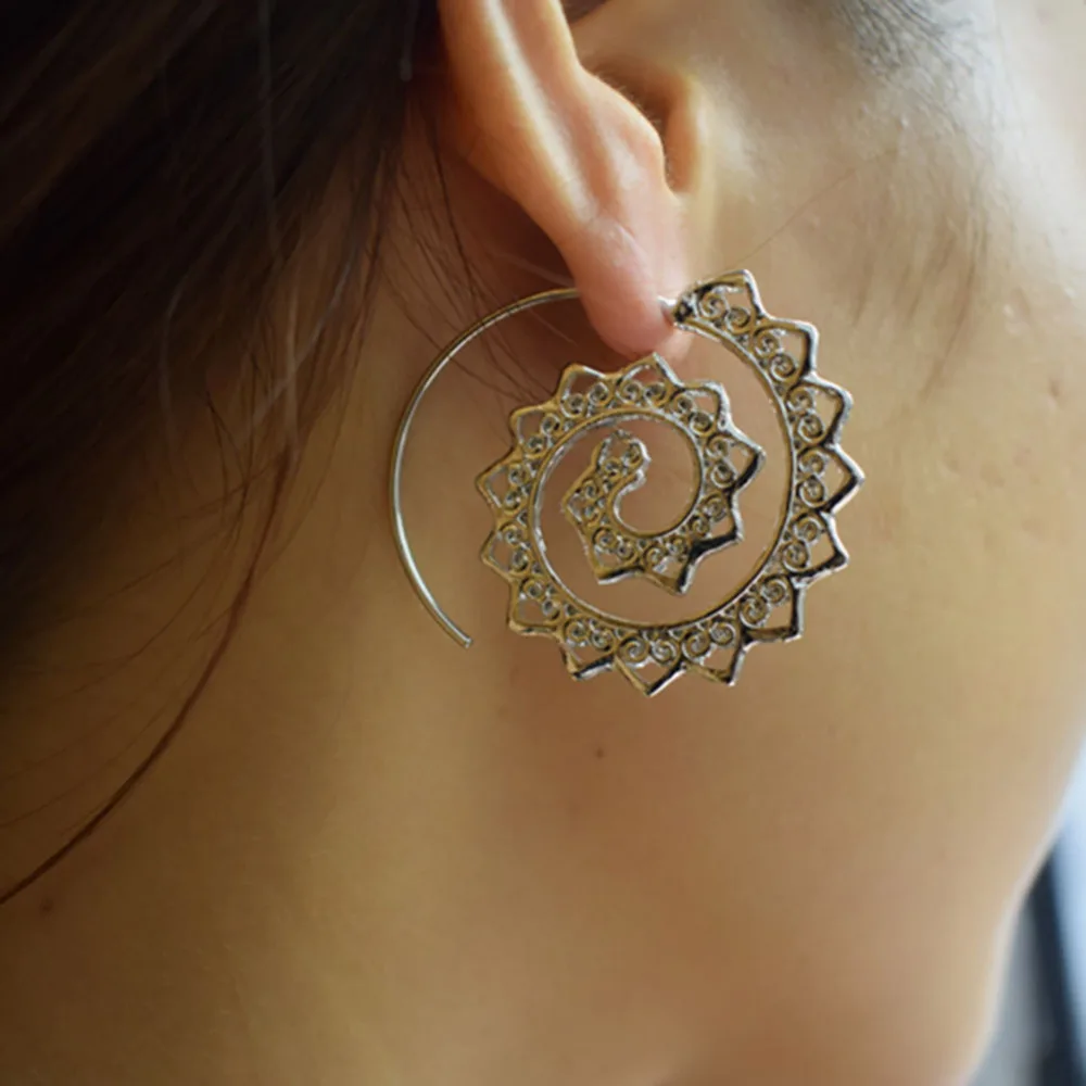 Богемные этнические индивидуальные круглые Спиральные серьги в стиле панк с