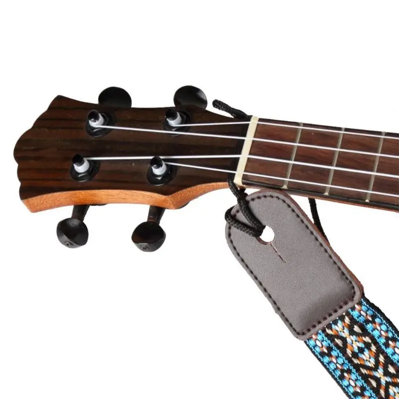 

Bohemia style Ukulele Strap Comfortable Cotton & Leather Adjustable Uke Shoulder