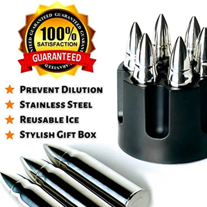 

Whiskey stone bullets 304 stainless steel chilling whisky ice cube freezer metal set-best drinking gifts for men