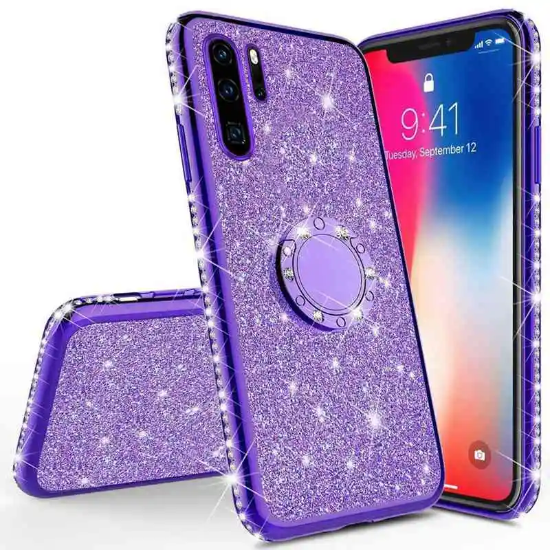 Стразы чехол с кольцом для пальца для HUAWEI Nova 3 3i Honor 7A 7C 7X 8A 8C 8S 8X20 10 Y5 Y6 Y9 бриллиантовый блеск мягкий чехол - Цвет: ZPurple