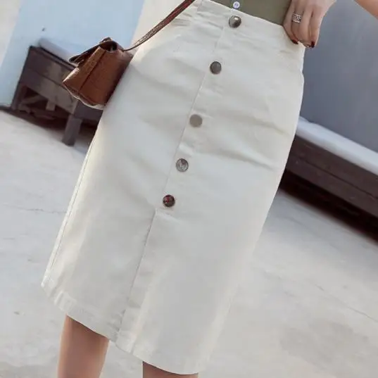 Однобортная женская джинсовая юбка с высокой талией уличная одежда стрейчевая