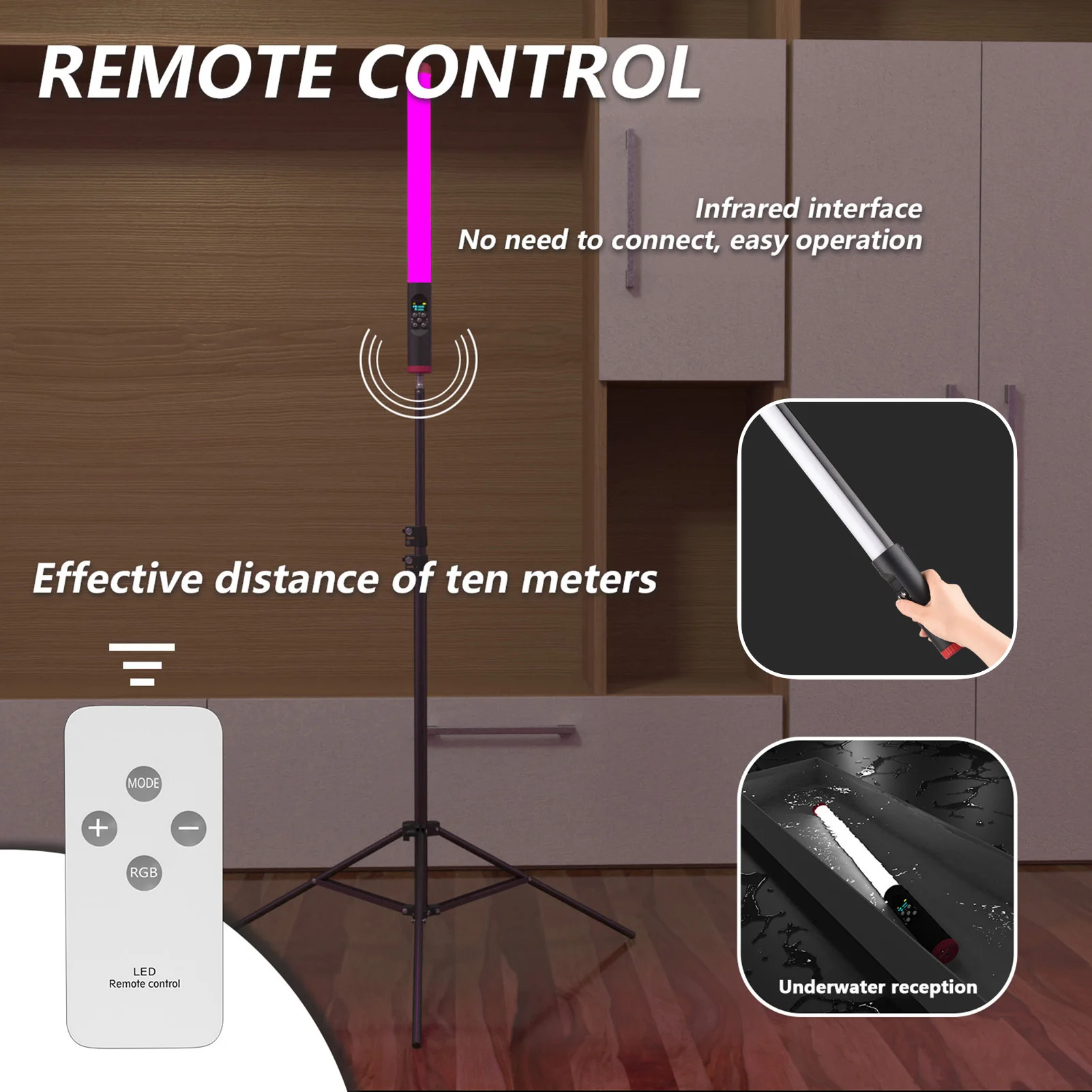 Handheld RGB LED Light Wand IPX8 30m Waterproof 3000K-6000K Tube 5 Lighting Modes with Remote Control for Vlog Live Stream | Электроника