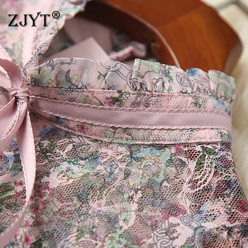 

High Quality Runway Fashion Long Sleeve Floral Print Ruffled Layered Lace Dress Spring Robe Elegant Woman Princess Party Vestido