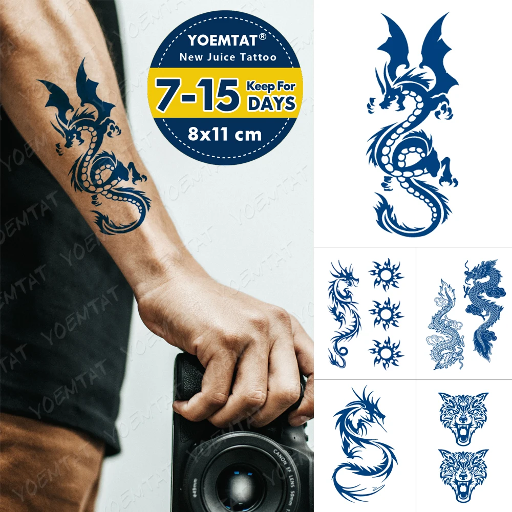 

Juice Lasting Waterproof Temporary Tattoo Sticker Dragon Tiger Totem Wing Flash Tattoos Male Arm Kid Body Art Fake Tatto Female