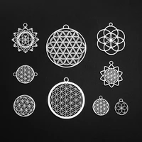 antique silver plated flower of life charms mix pendants for diy earrings keychain bracelets jewelry making finding supplies