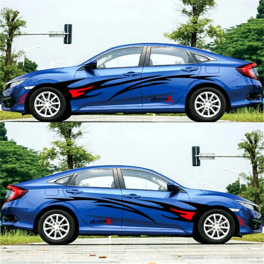 

2Pcs Car Body Side Black+Red Flame Graphics Design Decor Vinyl Wall Decal Sticker For Home Car Cover Decoration Styling