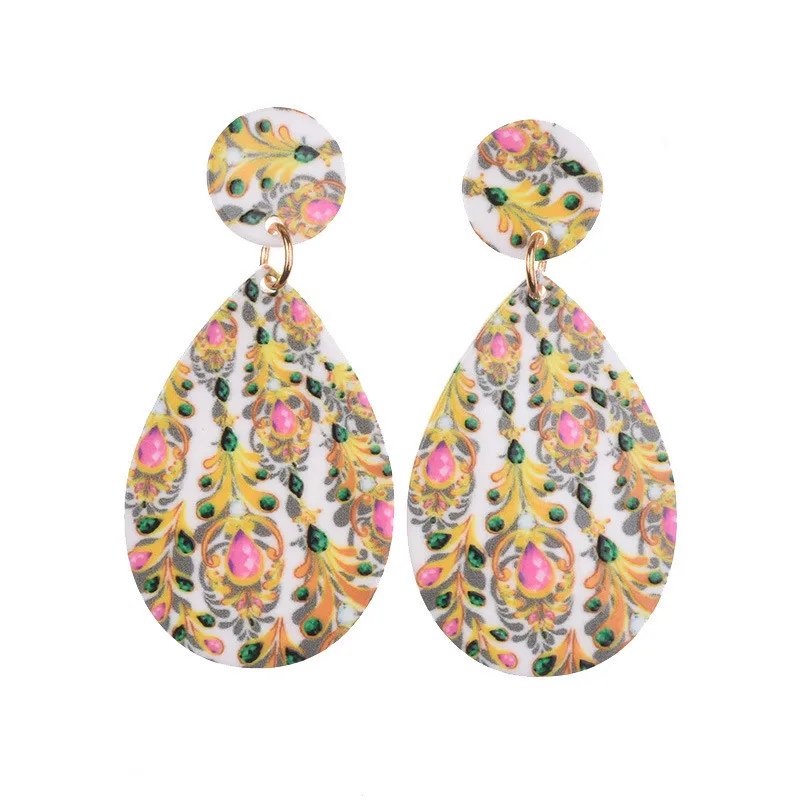 

European Exaggerated Water Drop Colorful Print Acrylic Pendant Earrings For Women Wedding Bridal Kolczyki Jewelry