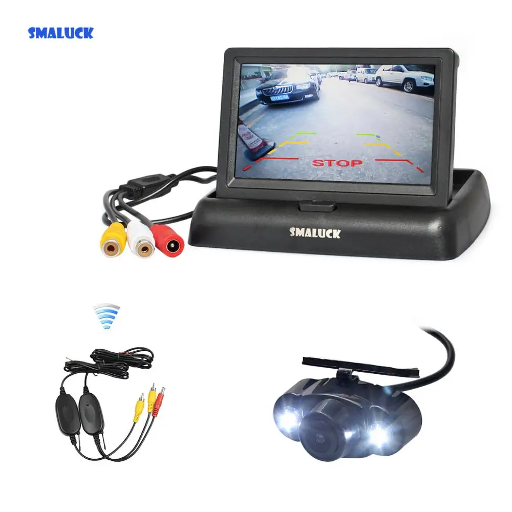 

SMALUCK Wireless 4.3 Inch Car Reversing Camera Kit Back Up Car Monitor LCD Display HD LED Night Vision Car Rear View Camera