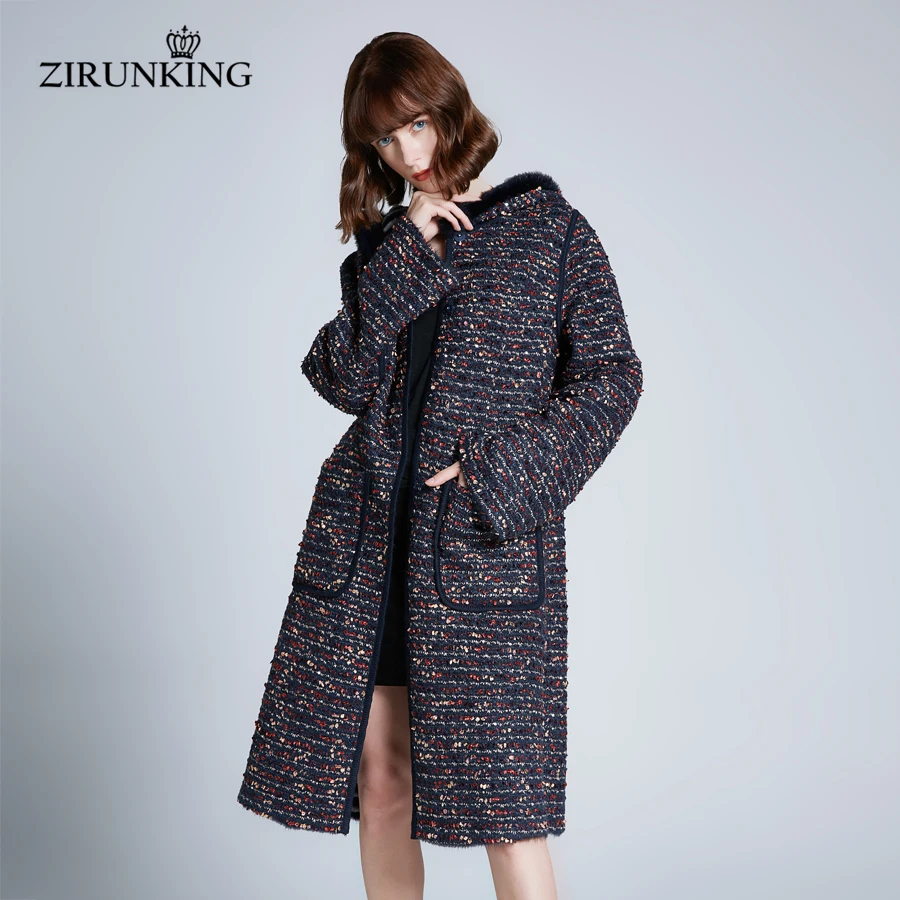 ZIRUNKING/Женская двусторонняя шуба из натурального кроличьего меха с норковым мехом, женская шуба, женская зимняя парка с капюшоном, верхняя одежда ZC1910