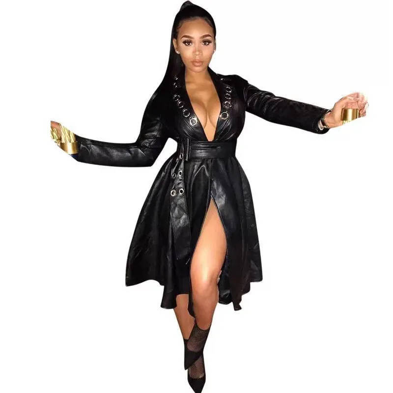 Женская Черная куртка из искусственной кожи Новинка осени 2020 Сексуальные