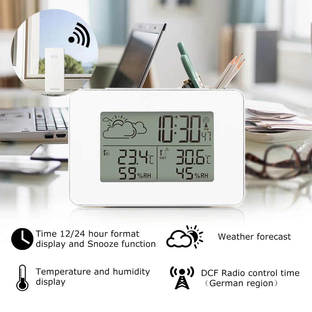 fanju weather station alarm clock electronic digital wireless sensor forecast snooze table watch dcf thermometer hygrometer tool free global shipping