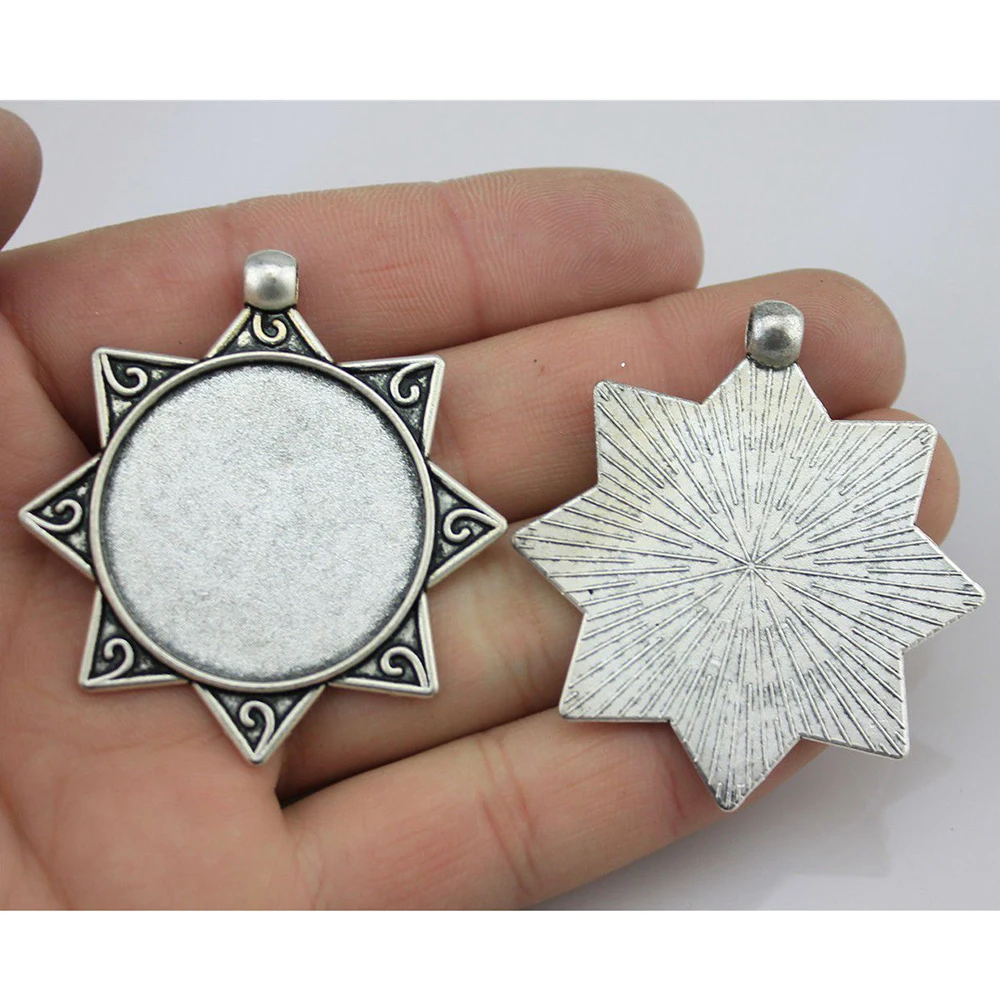 

4pcs 30mm Inner Size Star Style Zinc Alloy Cameo Cabochon Base Setting Pendant Antique Silver Color Vintage Base Settings