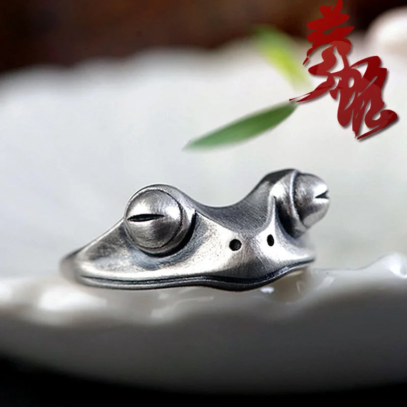 

Bohemian Vintage Frog Ring for Women Artistic Design Retro Opening Resizable Unisex Female Statement Rings Silver Color Gift