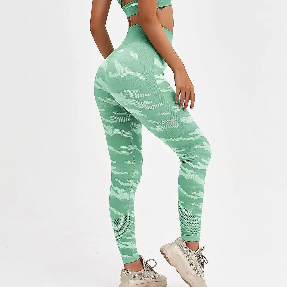 Камуфляжные бесшовные леггинсы с высокой талией штаны для йоги тренировок в
