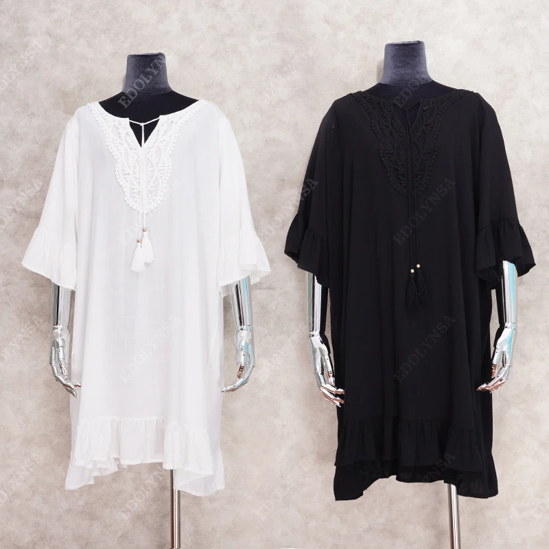 2020 Сексуальная накидка на бикини белая хлопковая Туника повседневная с