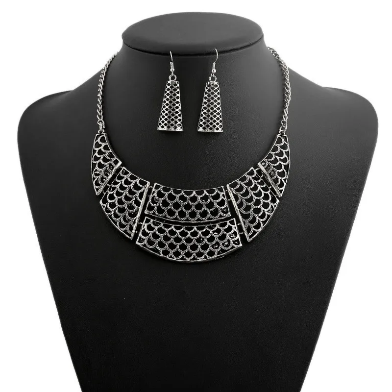 LZHLQ панк полый геометрический чокер эффектные ожерелье серьги набор для женщин ожерелья из сплава Подвески