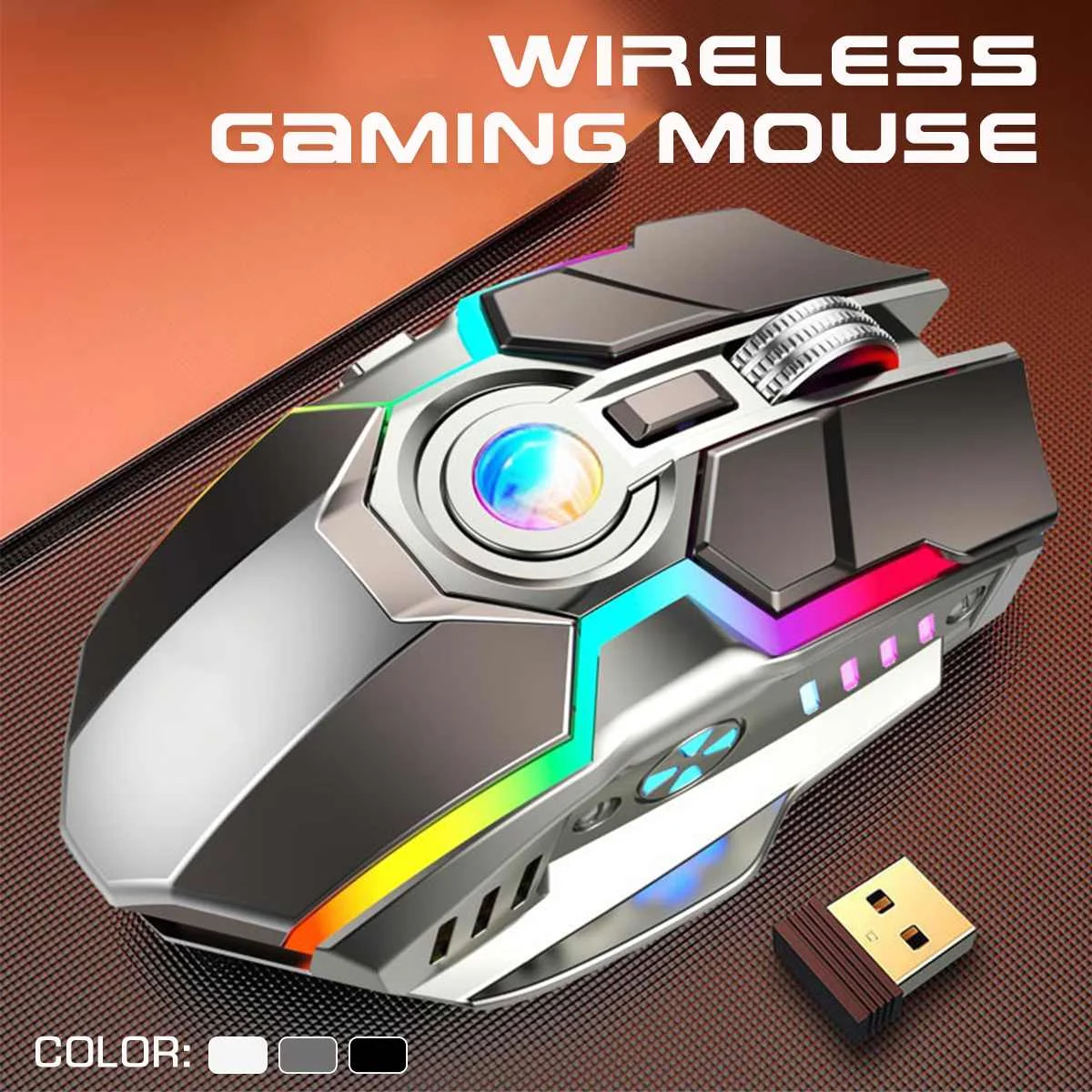

7 Keys Silent 1600DPI 2.4G Gaming Wireless Mouse Ergonomic Optical Mice for Laptop PC Computer Backlight Mouse Rechargeable