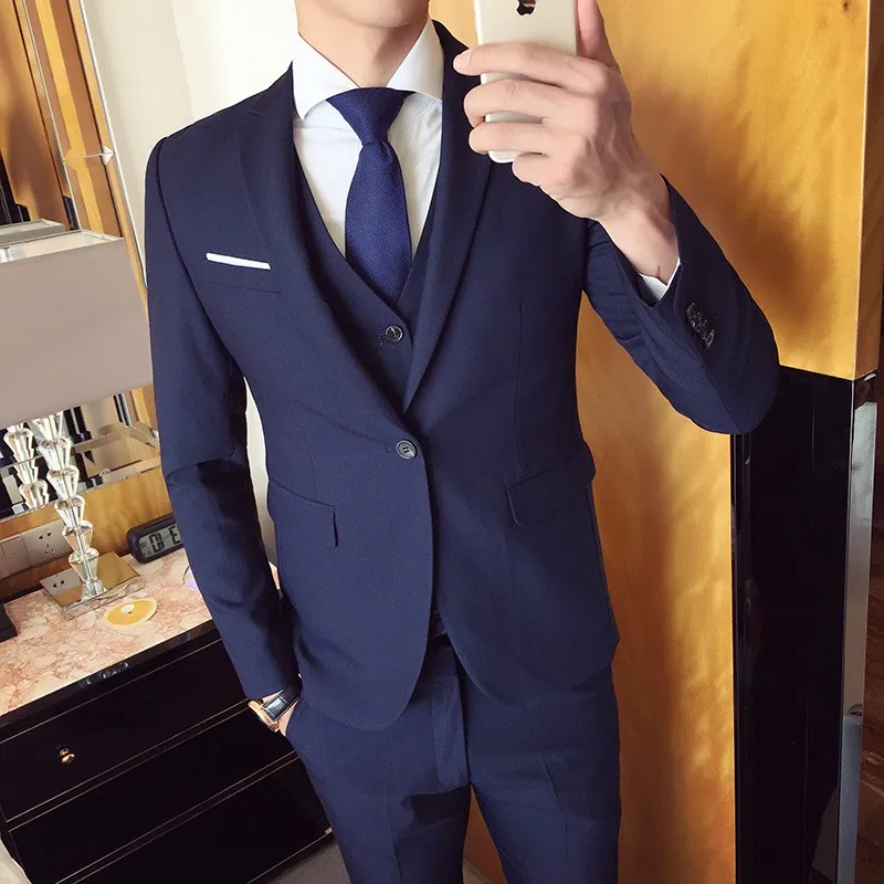 

High quality men's fashion Slim suits men's business casual groomsman wedding clothes pants trousers sets drop shipping suit