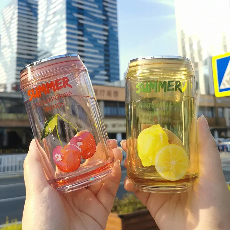 

Ins 280ml Creative Fashion Double Sequined Cans Plastic Water Cup Summer Sports Outdoor Can Cold Drink Cup Water Cans