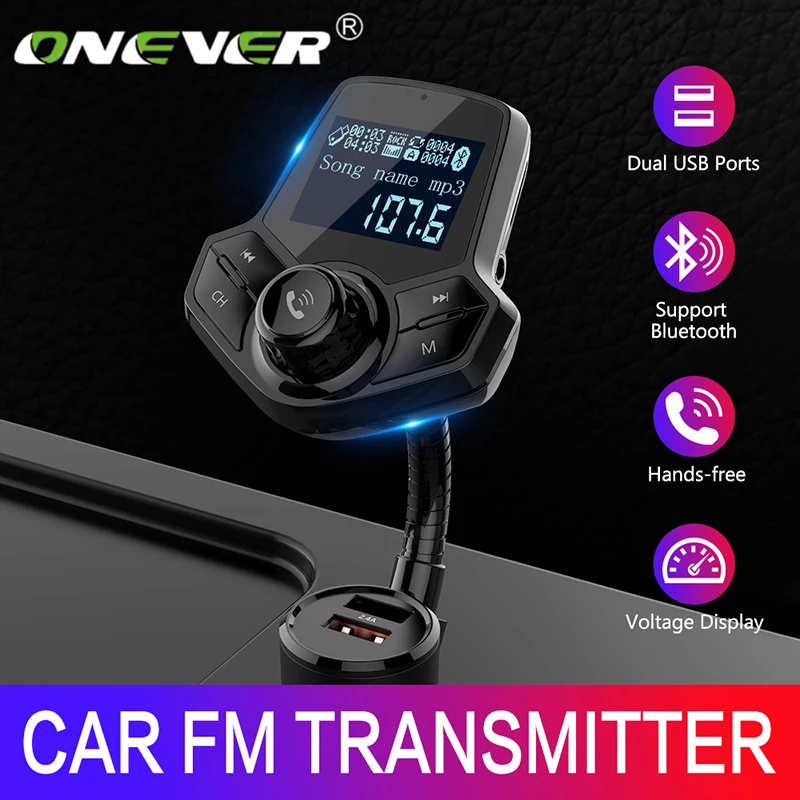 Onever QC3.0, fm-передатчик, беспроводной Bluetooth, гарнитура, автомобильный комплект, Aux модулятор, 360 Вращающийся Автомобильный MP3 аудио с 5 В, 2,4 А, двойной USB