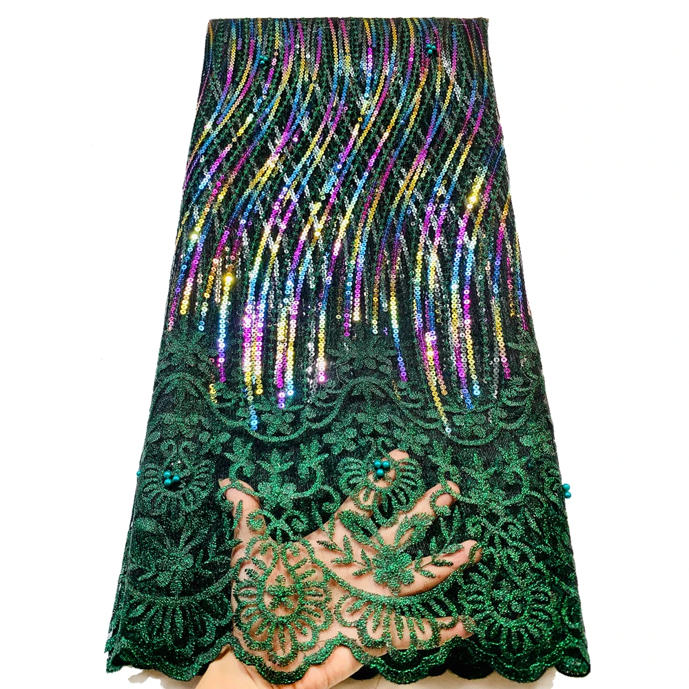 

Beautiful French Mesh Rainbow Sequins Lace Fabric 5 Yards/Pc Beads Embellish Swiss Voile Paillette Cloth 2318I5