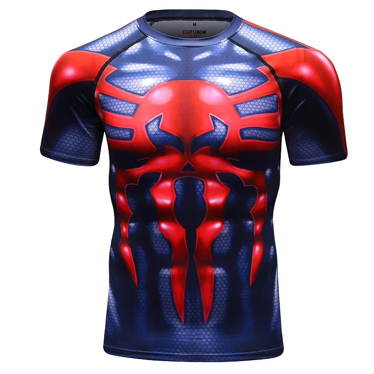 

2021 High Quality Men's Digital Printed Tops Fashion Running Round-Neck Gym Rash Guard