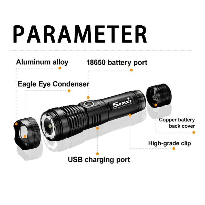 Перезаряжаемый светодиодный фонарь высокой мощности для самообороны