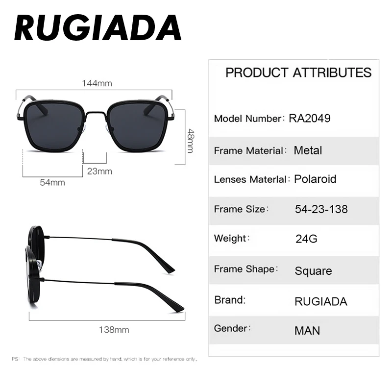 RUGIADA бренд Дервин черные солнцезащитные очки Мужские квадратные металлические