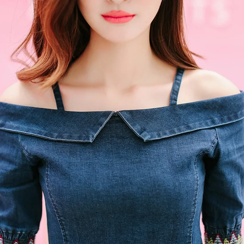 

Vintage Women Summer Slash Neck Ruffles Flare Sleeve Crop Top Two Piece Set Elastic Denim Skirt Sets Ensemble Femme Outfits Suit